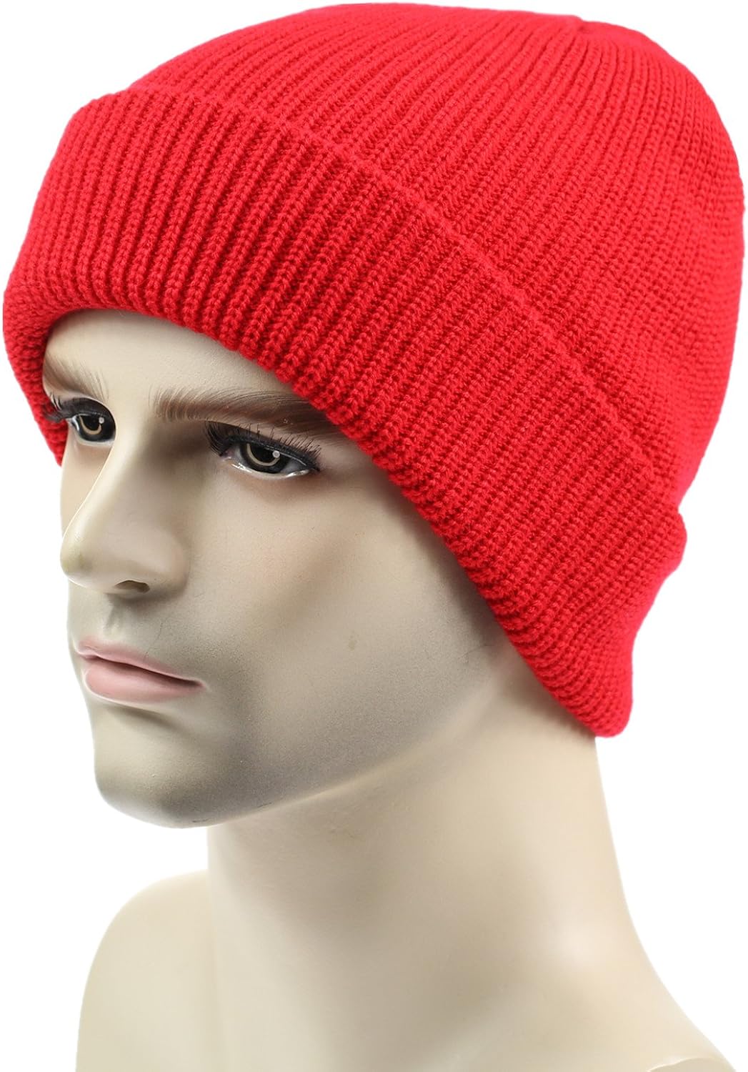Connectyle Outdoor Classic Bassic Men 's Warm Winter Hats Daily Thick Knit Cuff Beanie Cap Red, 55 60cm: Clothing