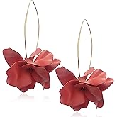 Handmade Bohemian Acrylic Large Flower Dangle Drop Earrings Unique Resin Tiered Petal Flower Line Earrings for Women