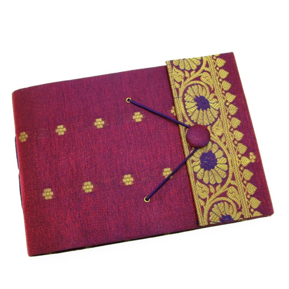 Sari Fabric Cover Photo Album Medium | Purple | 30 Pages to fit 120 6x4 or 60 7x5 Photos | Fair Trade & Handmade | Scrapbooking and Crafting Picture Album