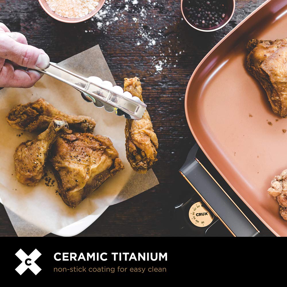 Crux Extra Deep Nonstick Scratch Resistant Electric Skillet with Removeable Temperature Probe, 12