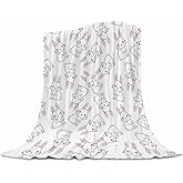 ubnlkto Bunny Blanket Easter Throw Blankets Hand Drawn Rabbit Fuzzy Flannel Blankets for Office Couch Bed Sofa Car, Cute Bunny Blankets Throw Travel Gift for Girls Kids Boys Adults 50"x60"