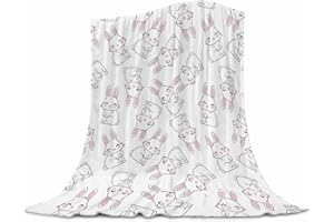 ubnlkto Bunny Blanket Easter Throw Blankets Hand Drawn Rabbit Fuzzy Flannel Blankets for Office Couch Bed Sofa Car, Cute Bunny Blankets Throw Travel Gift for Girls Kids Boys Adults 50"x60"