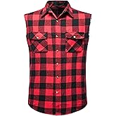 Mens Sleeveless Plaid Shirt Casual Flannel Button Down Shirts Loose Fit with Pocket