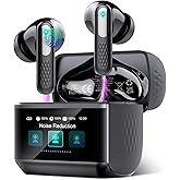 ZYHKON Wireless Earbuds with Touch Screen, Bluetooth 5.4 Headphones, ANC/ENC Noise Cancelling, 48H HiFi Stereo Bluetooth Ear Buds with 5 EQ Modes, Transparency Mode, IPX7 Earphones, Black