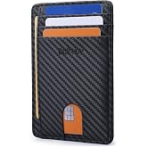 Buffway Slim Minimalist Front Pocket RFID Blocking Leather Wallets for Men and Women - Carbon Fiber Black