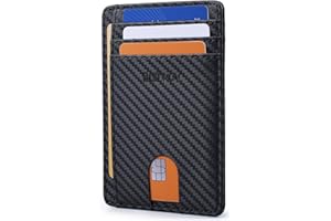 Buffway Slim Minimalist Front Pocket RFID Blocking Leather Wallets for Men and Women - Carbon Fiber Black