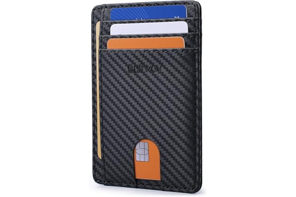 Buffway Slim Minimalist Front Pocket RFID Blocking Leather Wallets for Men Women - Carbon Fiber Black