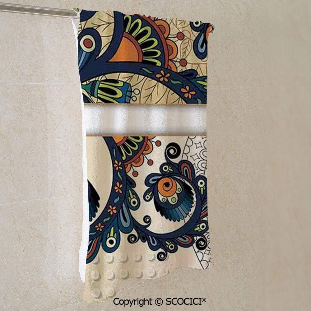 YOLIYANA Beach/Bath Towel Blanket - Paisley Background in a Fragmented Flat Design with Folkloric Properties Personalized Towel for Yoga Camping Surfing Swimming Gym (27.5x55inch) Unisex - Quick Dry