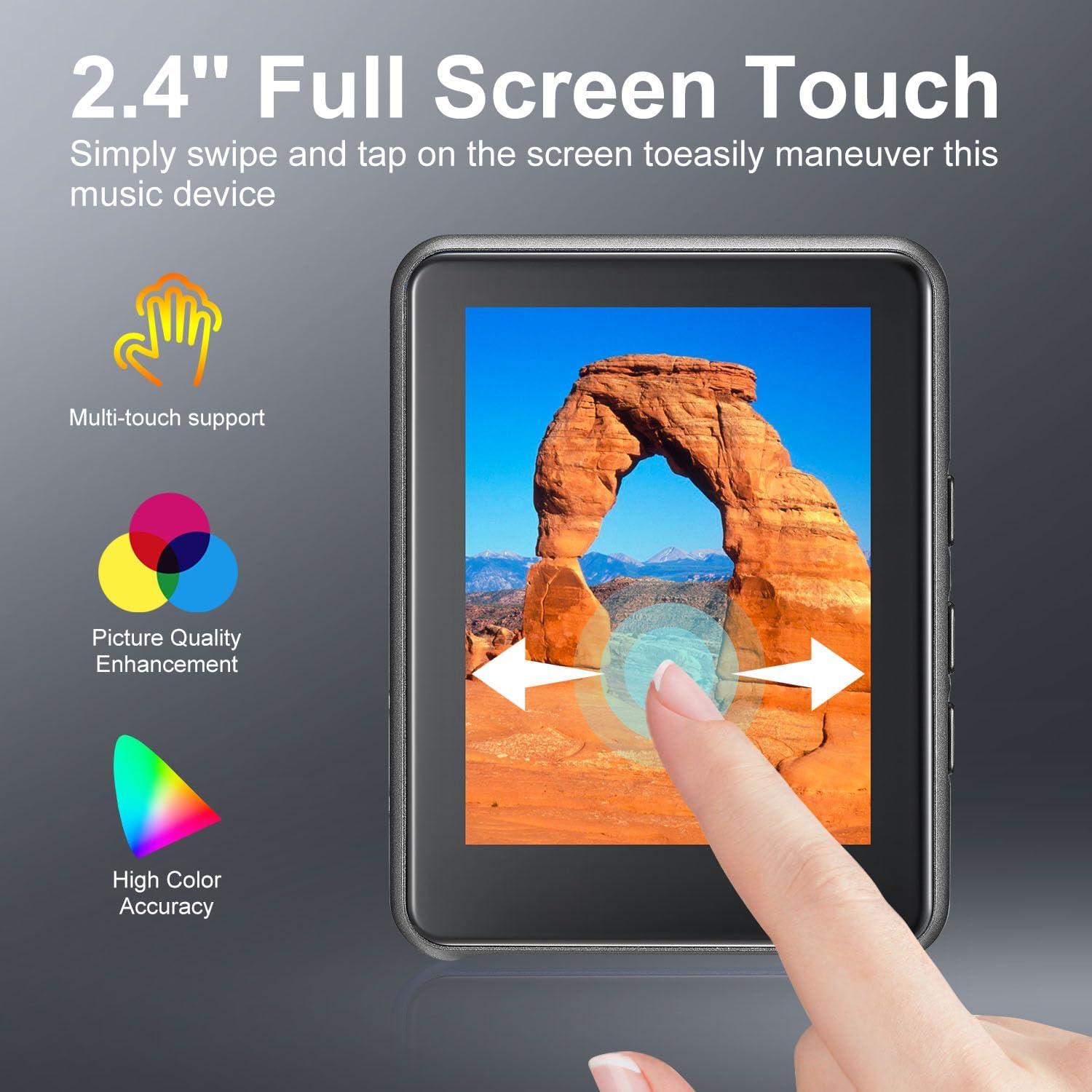 64GB MP3 Player Bluetooth 5.3 Touch Screen Music Player Portable mp4 Player with Speakers high Fidelity Lossless Sound Quality 2.4 inch mp3 FM Radio Recording e-Book