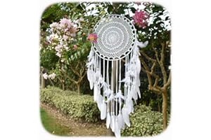 EasyBravo Large Boho Dream Catcher with White Feather Macrame Wall Hanging for Vintage Wedding Home Decorations 13.7in Circle 45.3in Long