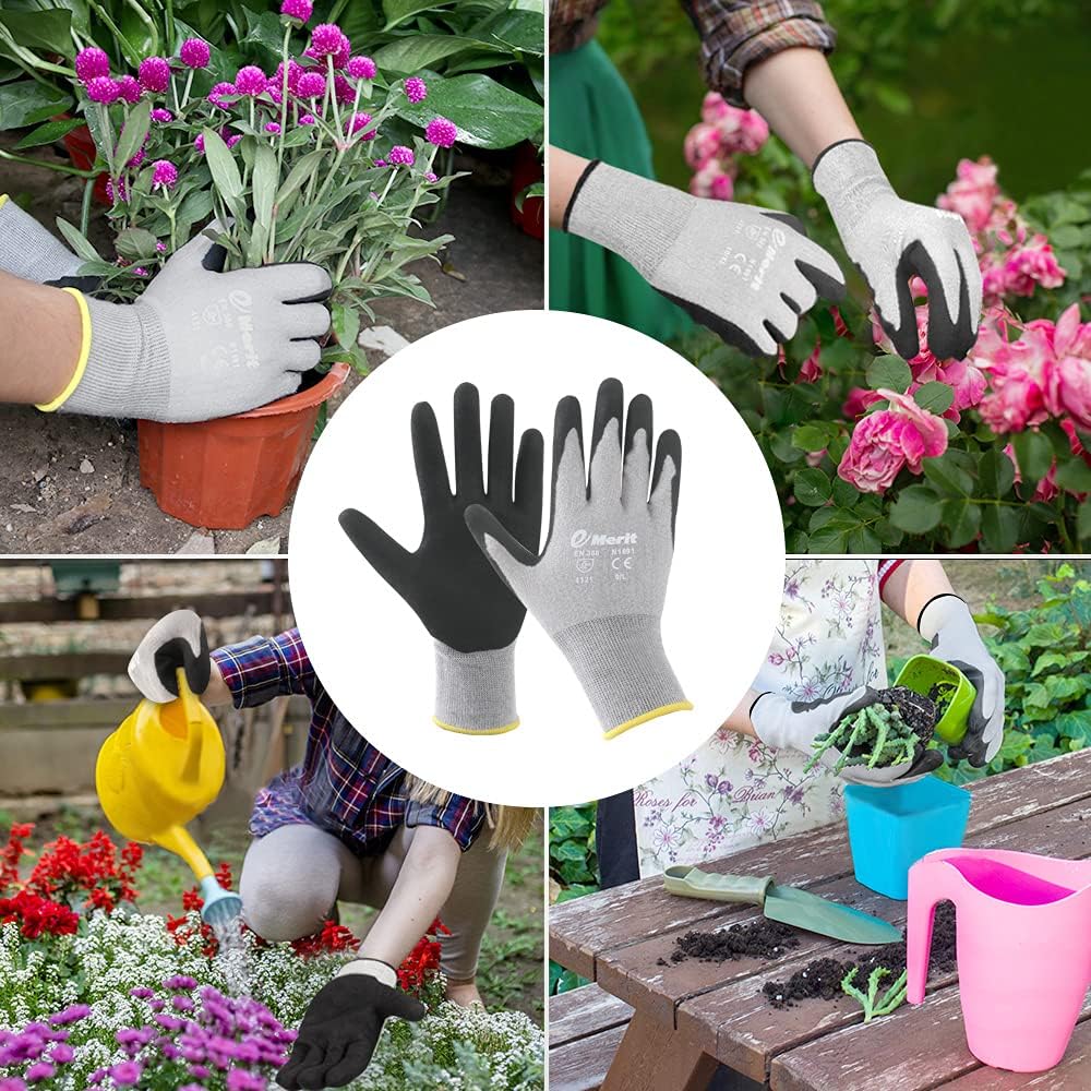Emerit 2 Packs Bamboo Garden Gloves for Women, Nitrile Coated Working Glove for Gardening, Fishing, Clamming: Clothing