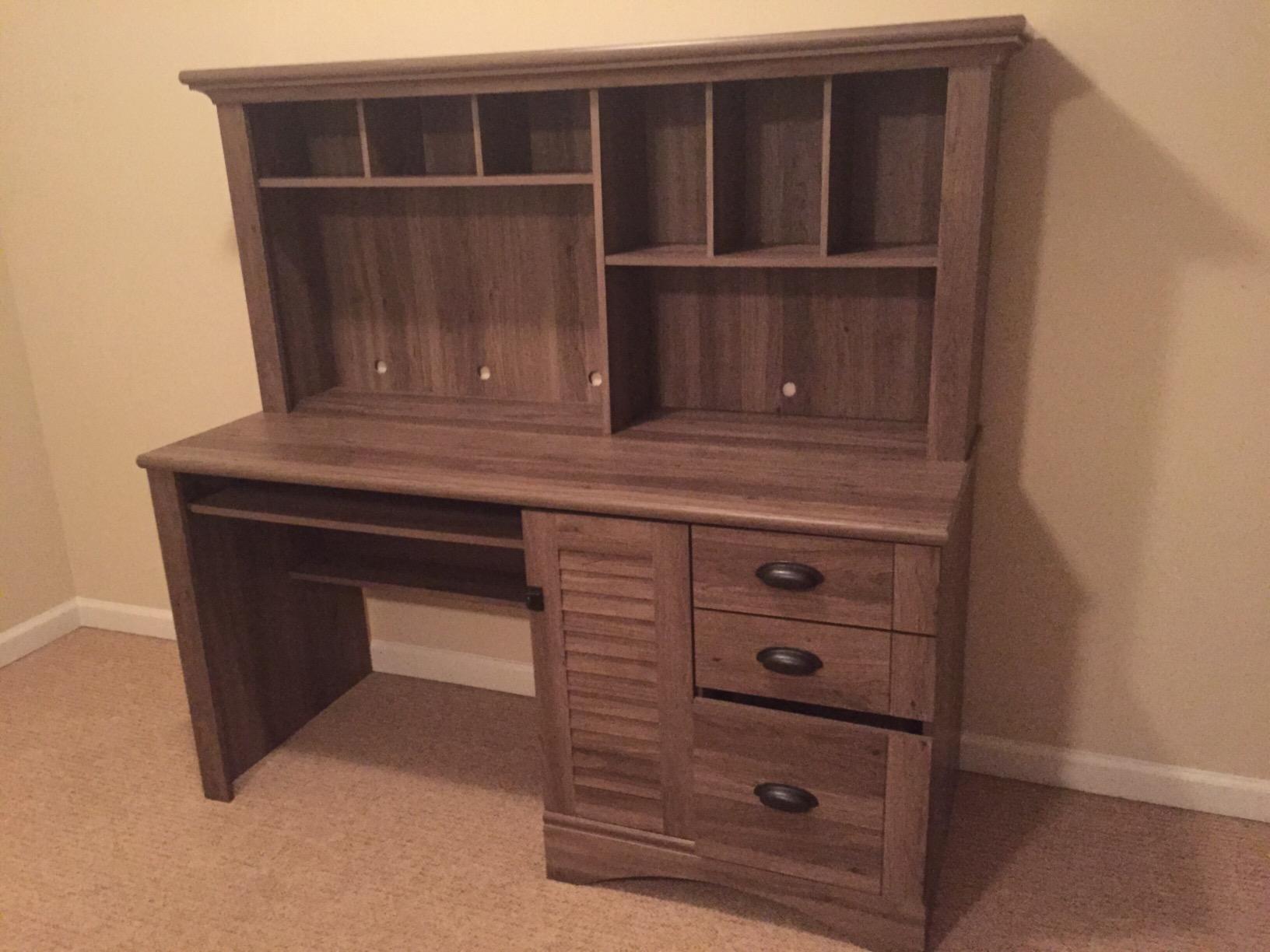 45/mo Finance Sauder Harbor View Computer Desk With Hutch, Antiqued White finish Buy Now