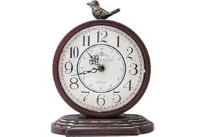 HZDHCLH Vintage Table Clock with Bird,Retro Mantel Clock Battery Operated,Metal Clock for Living Room Shelf Desk Table Fireplace Decor (Rufous)