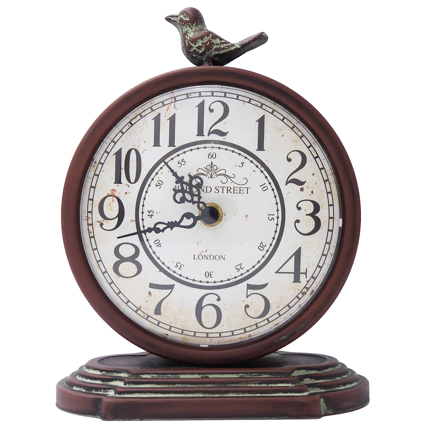 HZDHCLH Vintage Table Clock 23cm Silent Non Ticking Artistic Bird Mantel Clock Suitable For Home Office Decoration(Red brown)