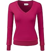 JJ Perfection Simple V-Neck Long Sleeve Pullover Essential Casual Soft Knit Fitted Sweaters for Womens Clothes with Plus Size