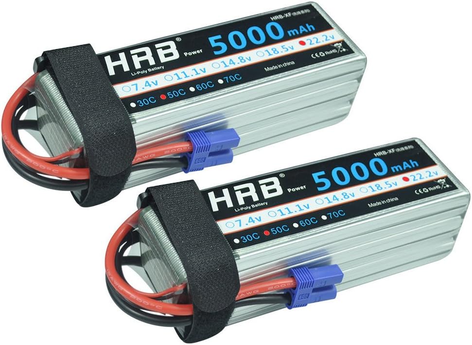 Ailikeoprte 2Pcs 6S Lipo Battery 5000mAh 50C-100C 22.2V with EC5 Plug for RC Car Truck Boat Helicopter Quadcopter