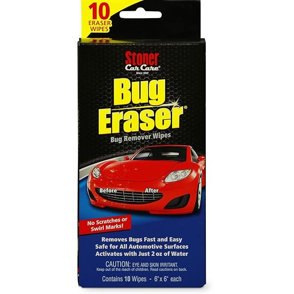STONER CAR CARE 95401 BUG ERASER CAR CLEANING WIPES, REMOVES BUGS FAST AND EASY, SAFE FOR ALL AUTOMOTIVE SURFACES, 10 ERASER WIPES, PACK OF 1