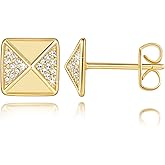 Eloqueen Gold Stud Earrings for Women 14K Gold Earrings for Womens Stud with Cubic Zirconia Chic Square Pyramid Earrings Studs for Womens Trendy