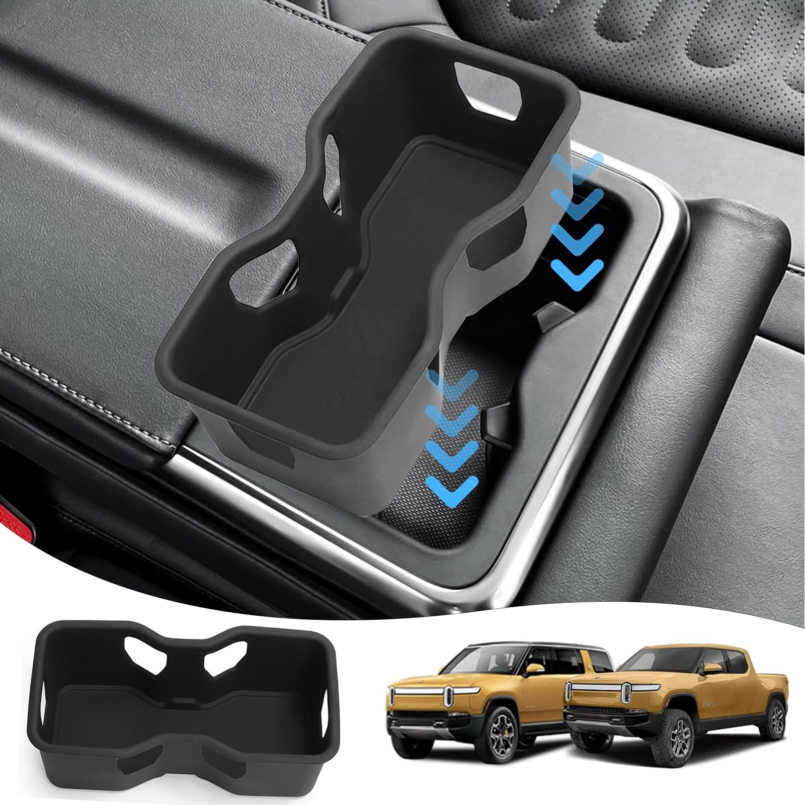 Photo 1 of 2022-2025 Rivi@n R1T R1S Rear Seat Armrest Drink Cup Holder Insert for R1S R1T Rivian Center Console Organizer Accessories