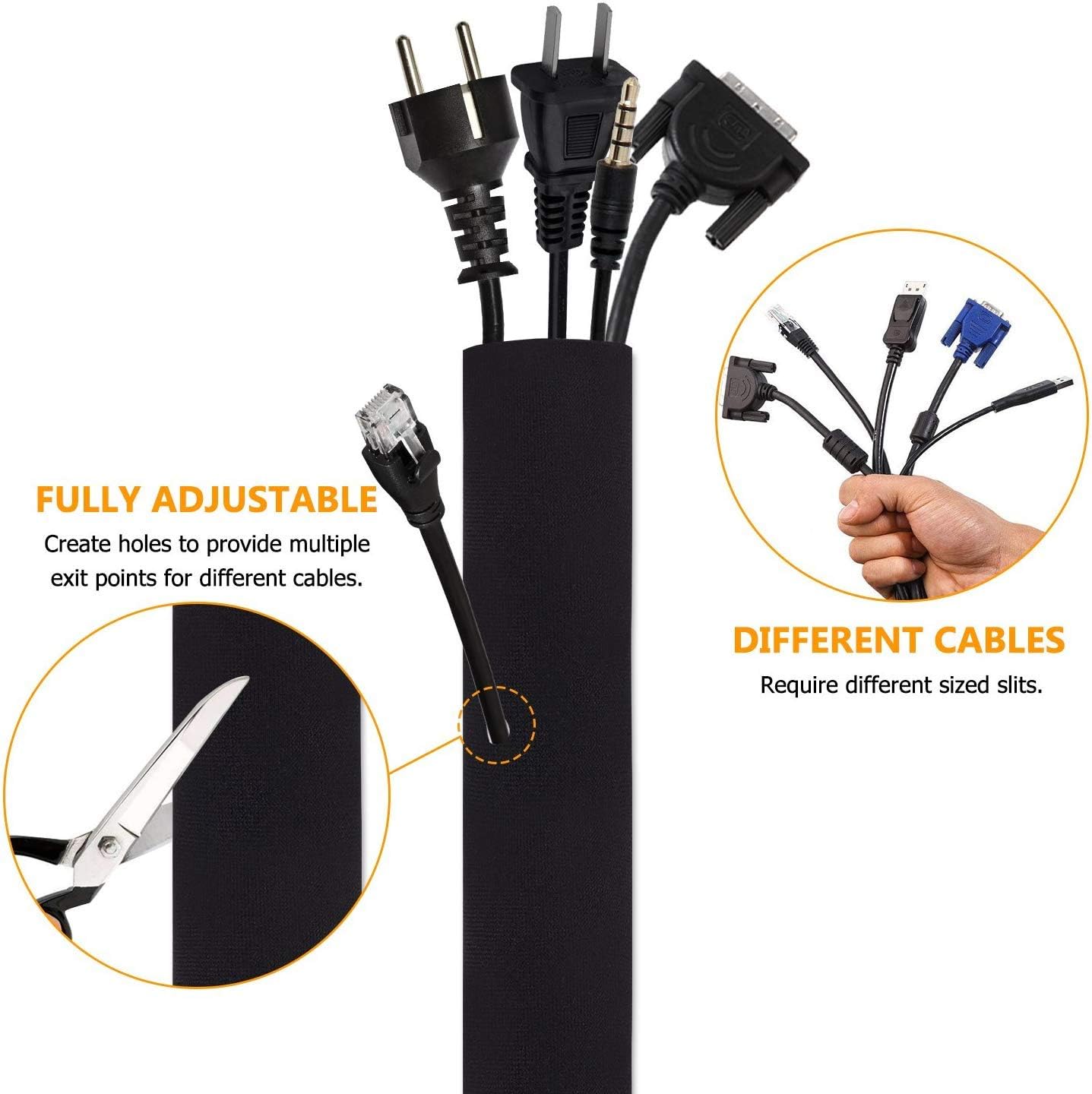 Bestfy Cord Organizer System Cable Management Sleeve, 19.5 inch, Wire Cover with Zipper, Cable Wrap, Cord Sleeves for TV, Computer, Office, Home Entertainment, 4 Pack: Home Audio & Theater