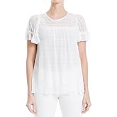 Max Studio Womens Mesh Lace Short Sleeve Knit Top