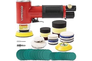 UPWOOD Mini Air Sander with 2'' 3'' Pads, Pneumatic Mini Sander 25mm/50mm Polisher for Auto Body Work Headlight Polishing Paint Cleaning with 24pcs Sandpapers and 16 Sanding Wheels