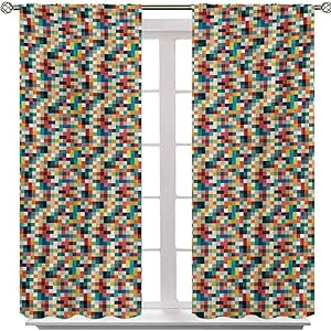 black out curtains, Pixel Art Inspired Checkered Squares Grid