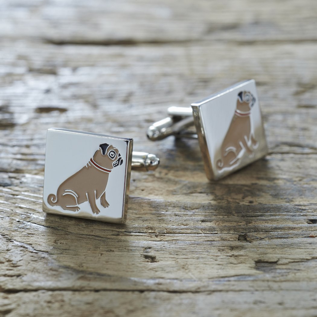 Sweet William Pug Cufflinks | Silver plated Men Cufflinks for Pug or any dog lover | 18 mm x 3 mm