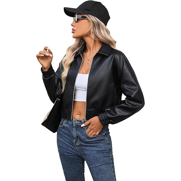 Amazon.com: Milumia Women's Faux Leather Zip Up Jacket Vintage