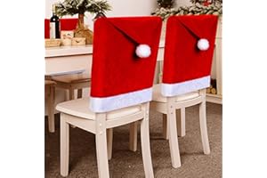 SearchI Christmas Chair Covers Set of 4, Red Flannel Santa Hat Chair Covers, Xmas Chair Back Covers Christmas Decorations Indoor