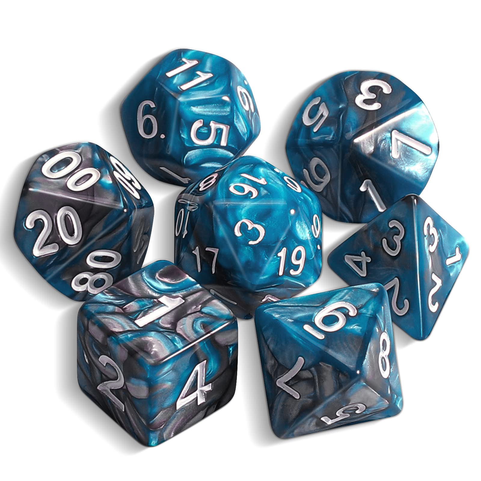 QMAY DND Dice Polyhedral Dice Set - 7 Pieces for Dungeon and Dragons MTG RPG D&D D20, D12, D10, D%, D8, D6, D4 (Blue and Silver)