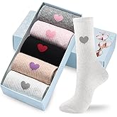 Corlap Women's Cute Cotton Crew Athletic Running Socks - Ankle High, Novelty Fun Heart Design 5-Pairs (Gift Box)