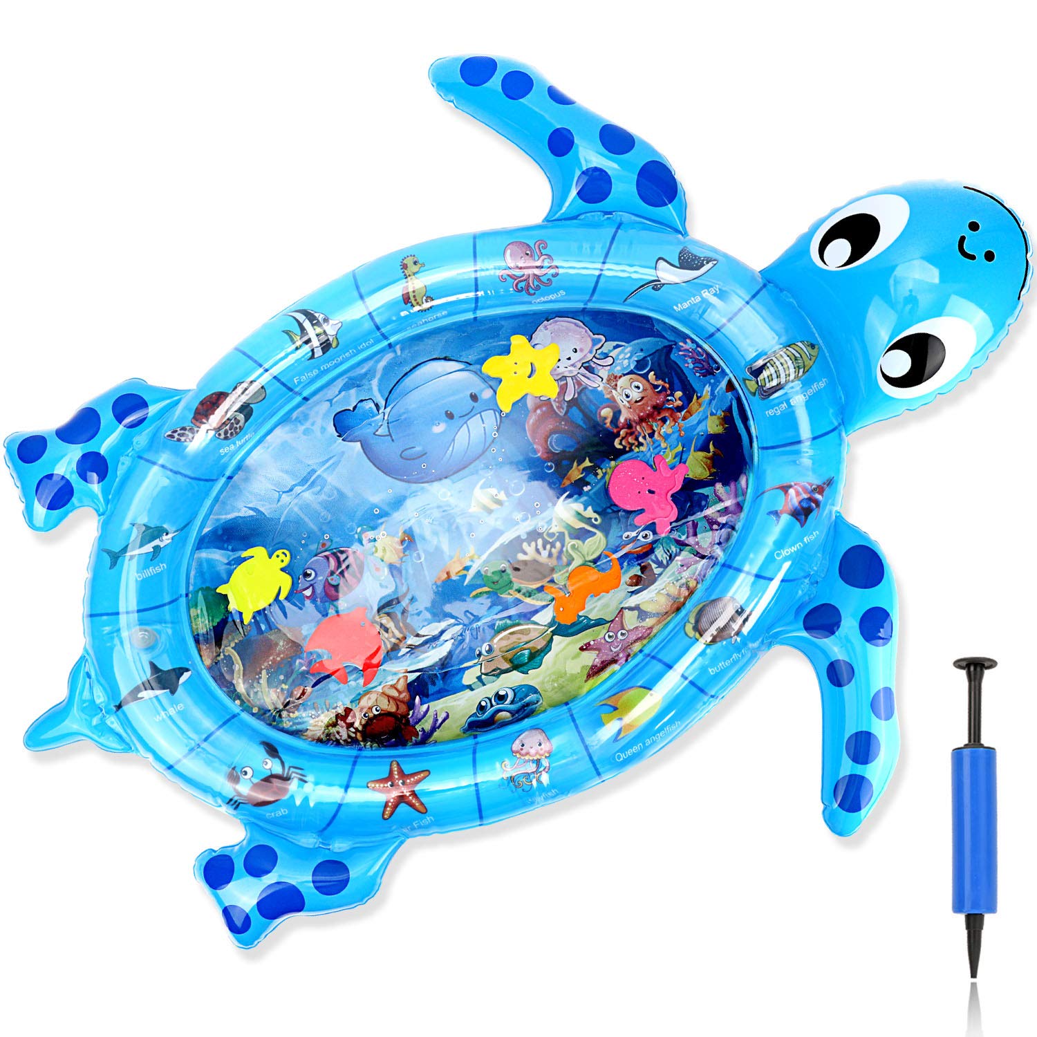 Inflatable Tummy Time Premium Water mat Infants & Toddlers, Kids Play Patted Pad with Pump, Play Activity Center for Baby's Stimulation Growth (Turtle)