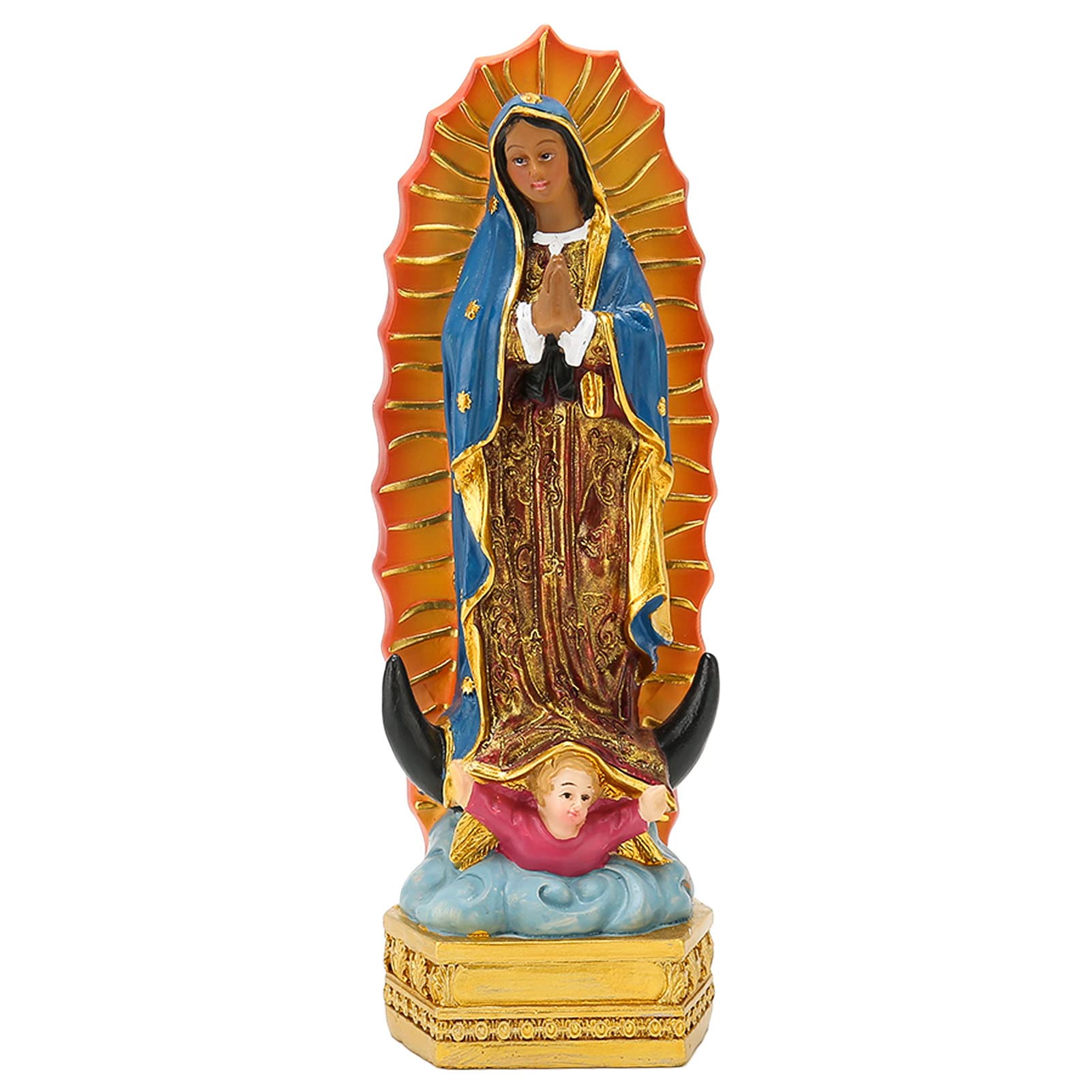 Madonna Statue, Christian Guadalupe Figurine Hand Painted Good Luck Virgin Mary Statues Our Lady Of Guadalupe Figurine for Tabletop Decoration(6.5 X 5.5 X 20cm)