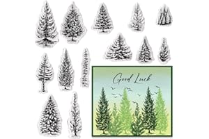ALIBBON 12 Christmas Trees Clear Stamps for Card Making and Photo Album Decorations, Snow Tree and Merry Christmas Transparent Silicone Stamps for Crafting and DIY Scrapbooking