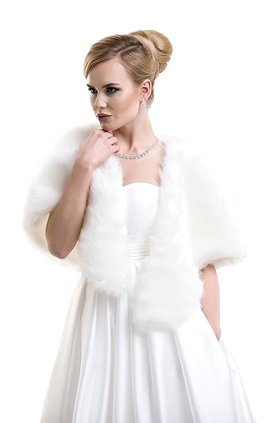 Lacey Bell Damen Brautjacke Pelz Bolero Kunstlichem Fell Braut Pelzimitat Jacke FFJ-23