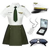 G.C Girls Pilot Costume Kids Dress Up Outfits Toddler Sunglasses Hat Accessories Halloween Cosplay Role Play Party Gifts