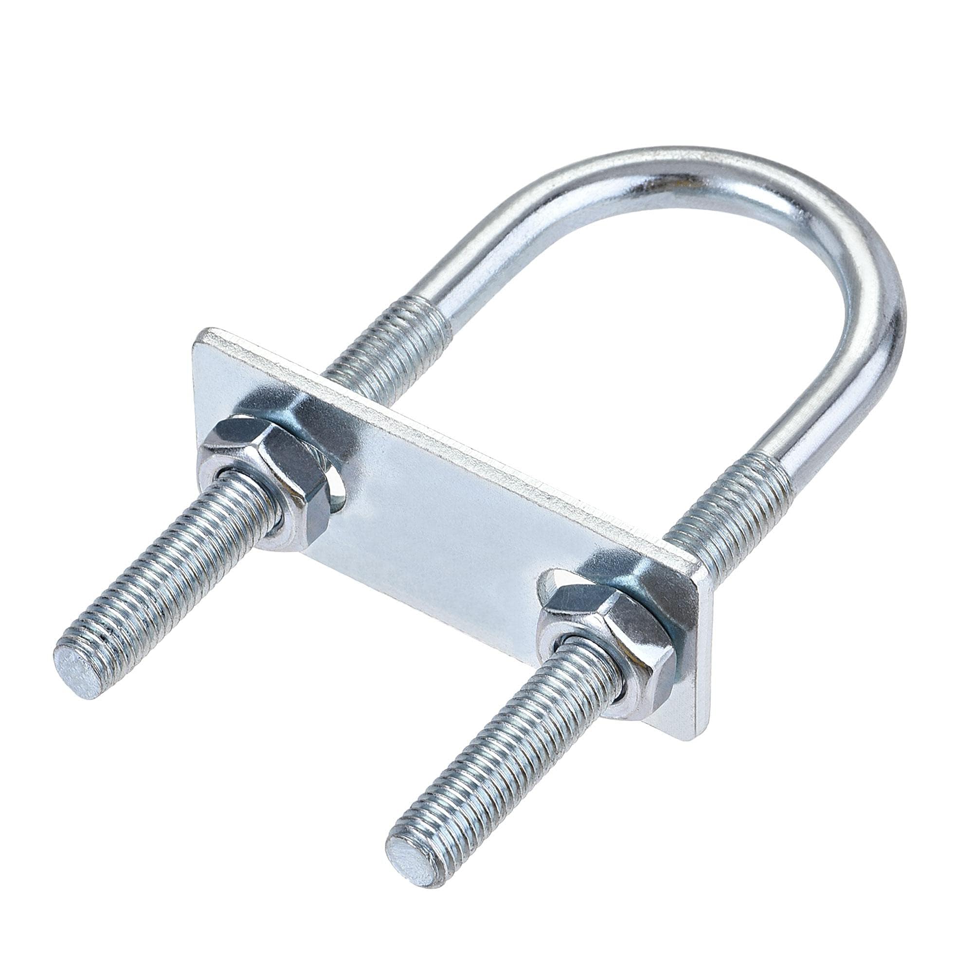 MACHSWON Round U-Bolt,1 Set Zinc Plated Alloy Steel M8 U Bolts 34mm(1.34") Inner Width 100mm Length with Nuts and Frame Plate for Automobiles Boat Trailer