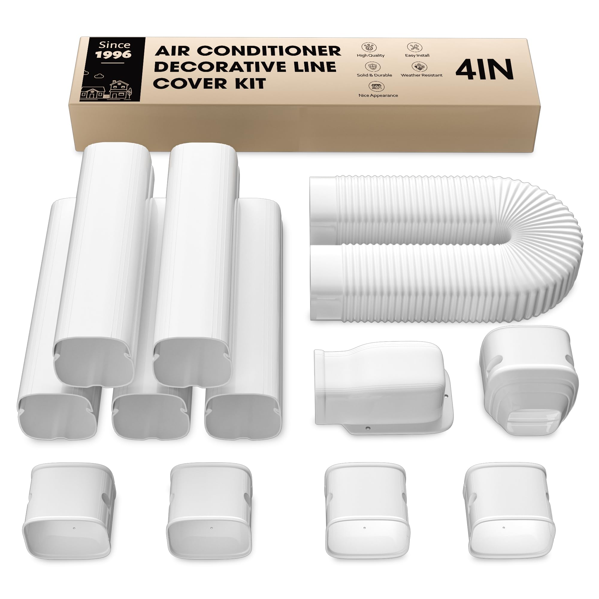 Photo 1 of WEETALL 4" 9.5Ft Mini Split AC Line Set Cover Kit with Flexible Pipe, Upgrade PP Decorative Cover for Central AC and Heat Pump Systems Tubing Cover