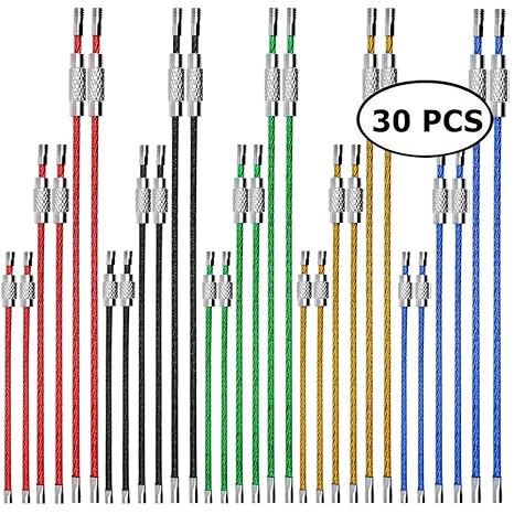 CKANDAY 30 Stück farbige Nylon beschichtete Edelstahl-Metalldraht-Schlüsselanhänger, 3 Größen 4'6' 7.8'Kabel 2mm Loops mit Ed