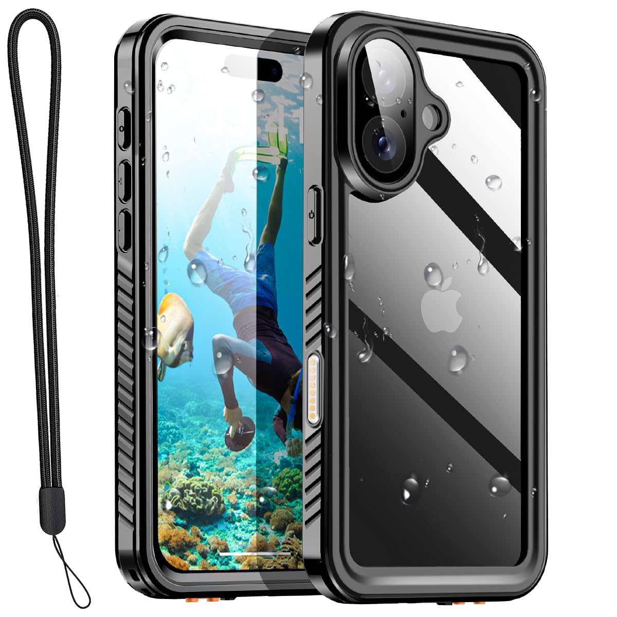AICase Compatible with iPhone 17 Case Waterproof, Clear Water Proof Built-in Screen Protector Shockproof Dustproof Snowproof Full Body Rugged Underwater Phone Case with Lanyard