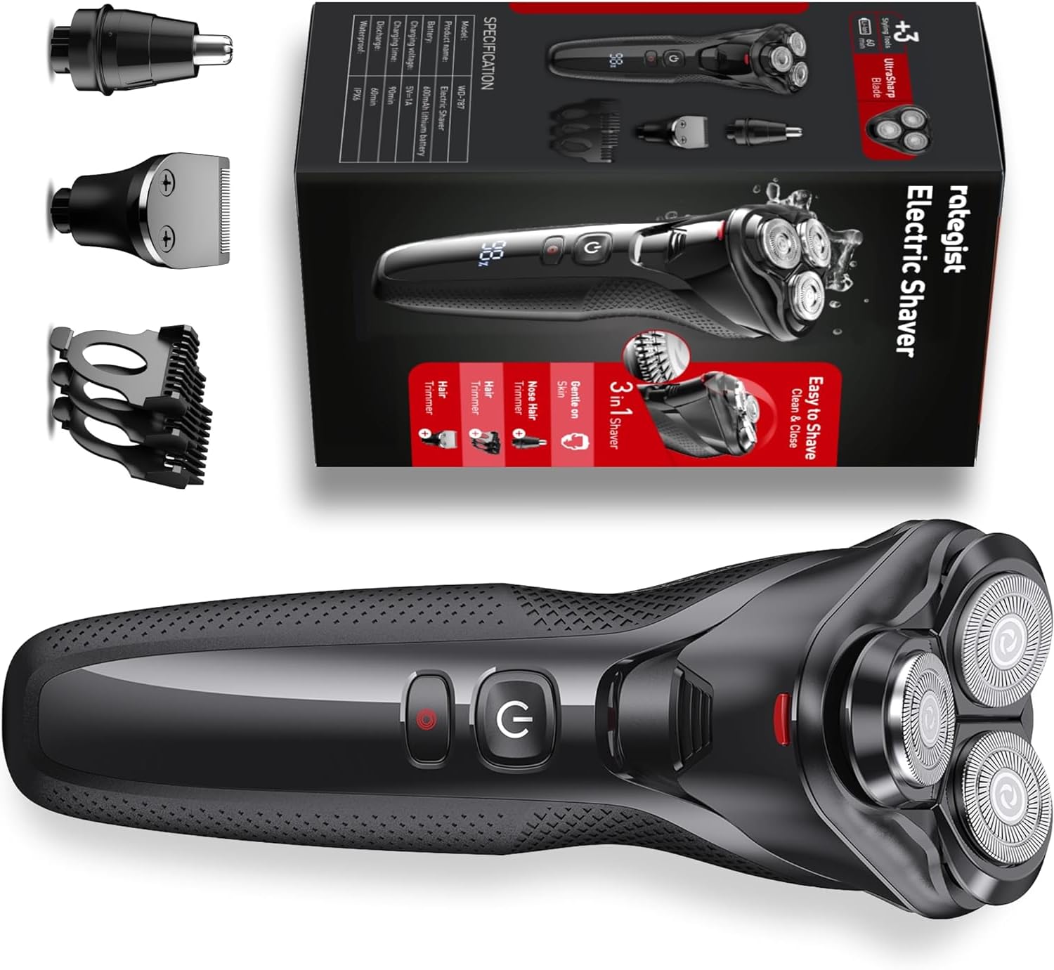 Photo 1 of rategist Men's Grooming Kit, 3-in-1 Electric Trimmer and Shaver, IPX7 Waterproof for Wet/Dry Use, Travel Ready Precision Blades