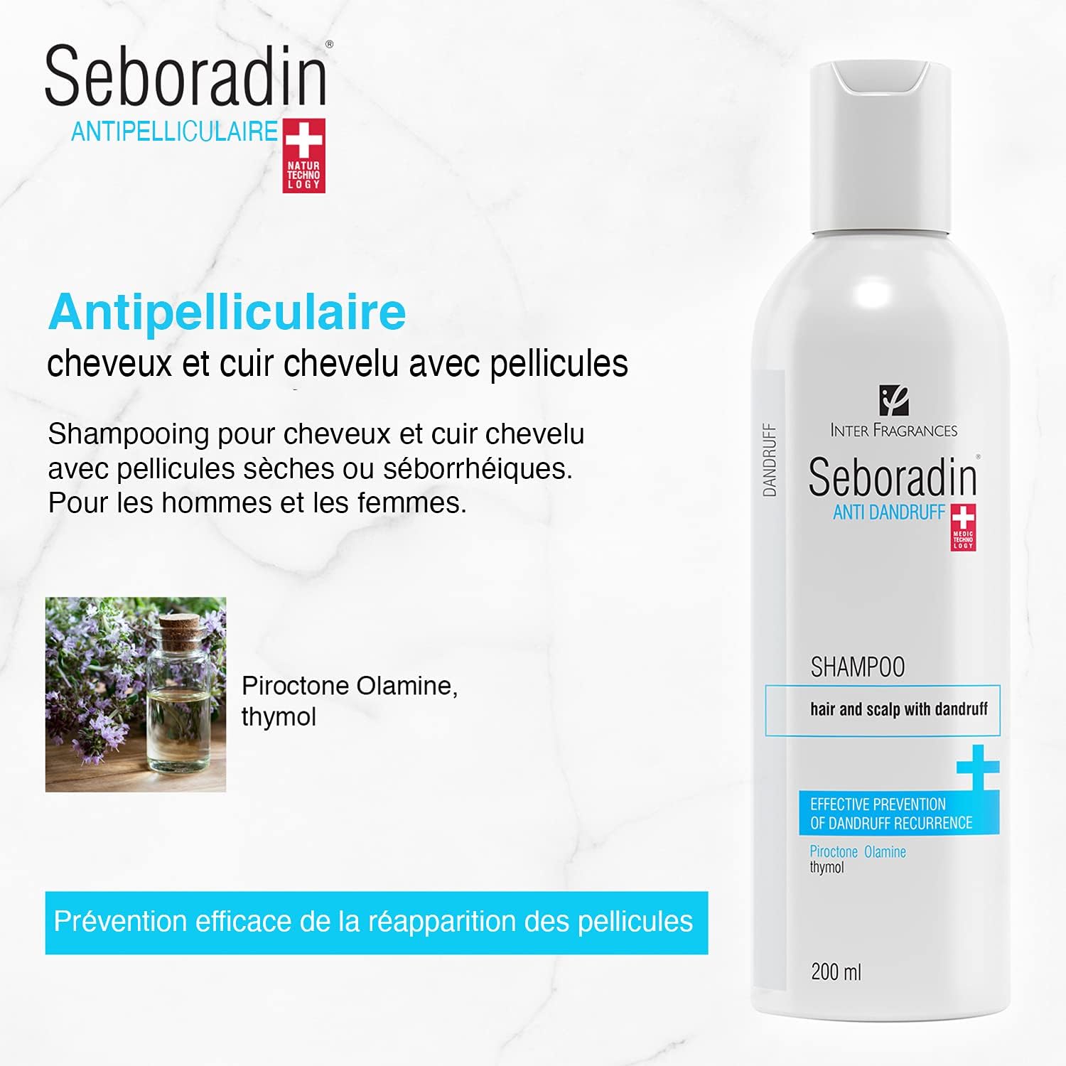 SEBORADIN ANTI DANDRUFF Hair Shampoo 200 ml Piroctone Olamine and Thymol Effective Prevention and Recurrence For Oily and Dry Flaky Dandruff Hair and Scalp Treatment Hair Care - Image 3