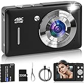 Digital Camera for Kids, FHD 1080P 44MP Point and Shoot Digital Camera with Face Detect, Smile Capture, 18X Zoom, 20 Filters, Anti Shake, 32GB SD Card Blcak Compact Vintage Camera for Kids Boys Girls