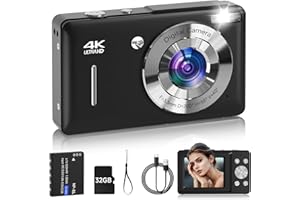 SMARTKLIK Digital Camera for Kids, FHD 1080P 44MP Point and Shoot Digital Camera with Face Detect, Smile Capture, 18X Zoom, 20 Filters, Anti Shake, 32GB SD Card Blcak Compact Vintage Camera for Kids Boys Girls