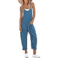 Lentta Women's Causal Jumpsuits V Neck Sleeveless Harem Overalls Stretchy Adjustable Strap Romper with Pockets
