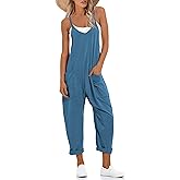 Lentta Women's Causal Jumpsuits V Neck Sleeveless Harem Overalls Stretchy Adjustable Strap Romper with Pockets