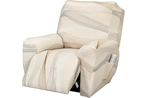 FUANGUI Recliner Chair Cover 4-Pieces Lazyboy Cover for Recliner Chair with Storage Pockets Furniture Protector for Living Room, Jacquard Sofa Slipcover for Kids, Pets, Dog and Cat, 01