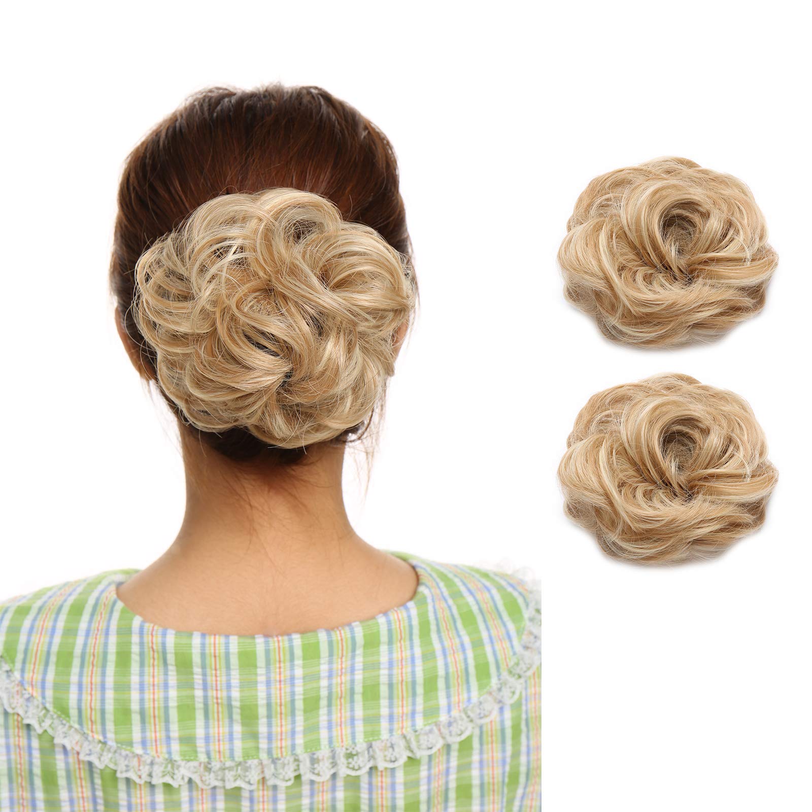 2 pcs Messy Hair Bun Scrunchies Hairpieces HairPiece Bun Updo Ponytail Hair [Light Blond/Blond] — image 1