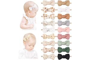 Niceye Baby Girl Bows and Headbands, Handmade Stretchy Nylon Hairbands Hair Bows for Newborn, Infant, Toddler - Soft Baby Hair Accessories - 12 Packs